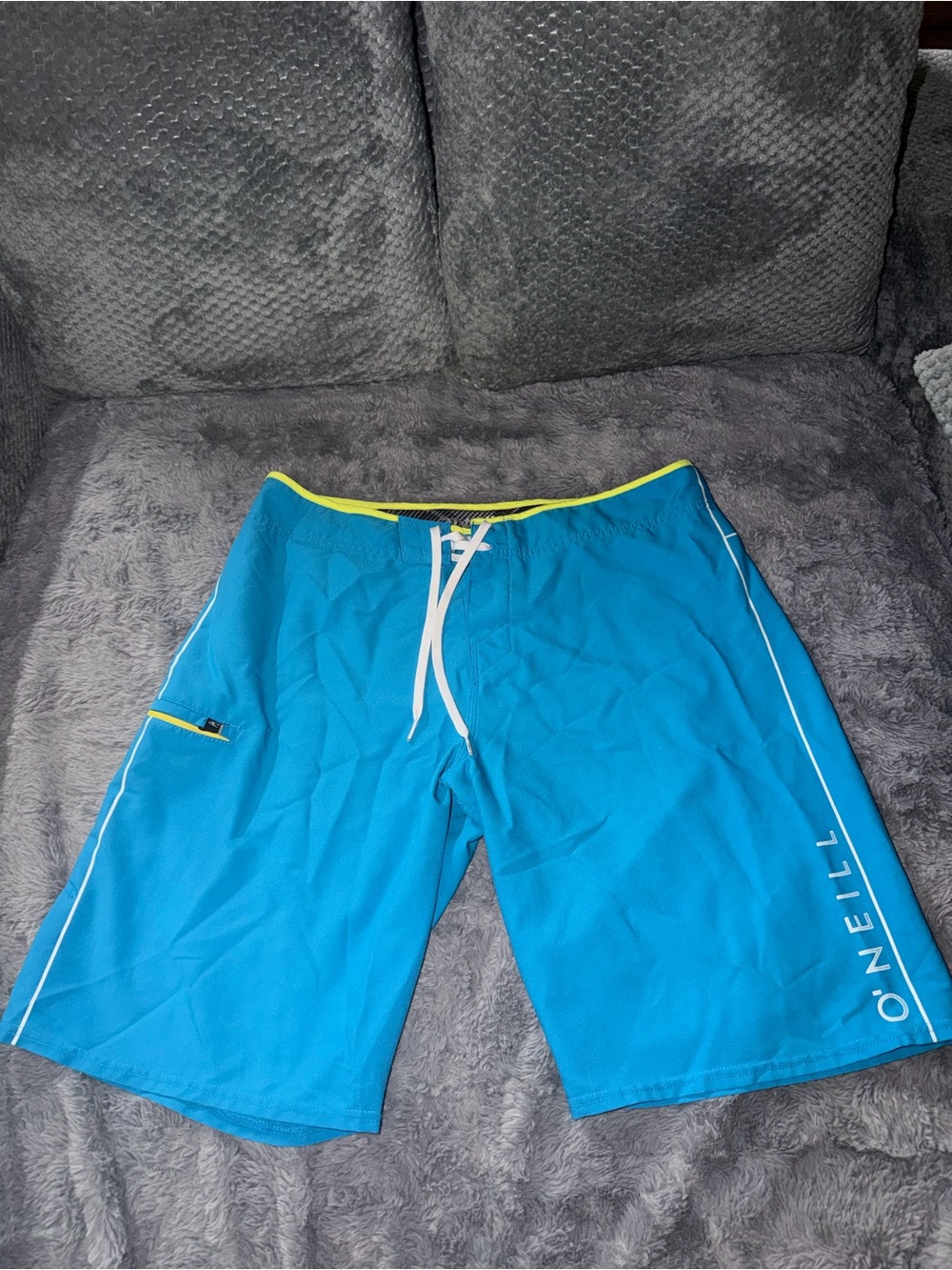 O'Neill Teal Blue Swim Board Shorts with Yellow Trim